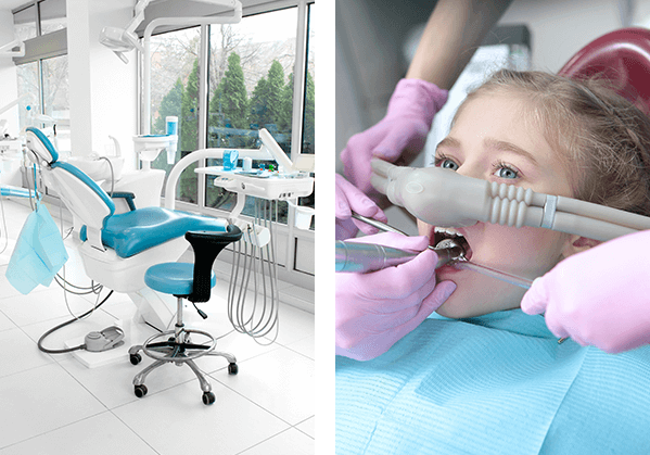 Dental Clinic, Child under surgery, Child under laughing gas